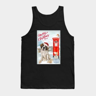 Saint Bernard Merry Christmas Santa Dog Holiday Greeting Tank Top